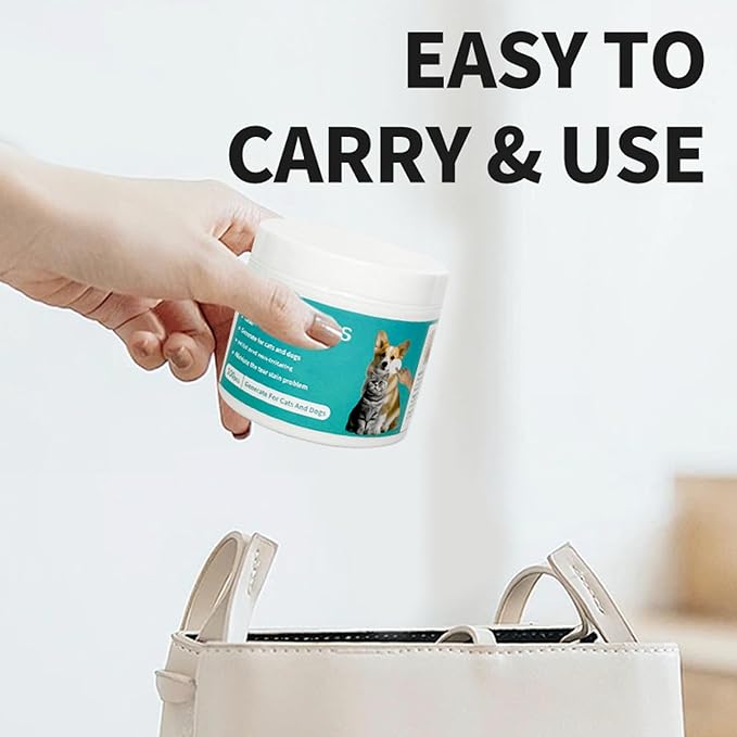 100 - pcs Natural Pet Eye Wipes. Soothing, Crafted with Natural, Non - irritating Aloe Vera & Chamomile extracts. for Removing Tear Stains and Cleaning Eye gunk in Both Cats and Dogs