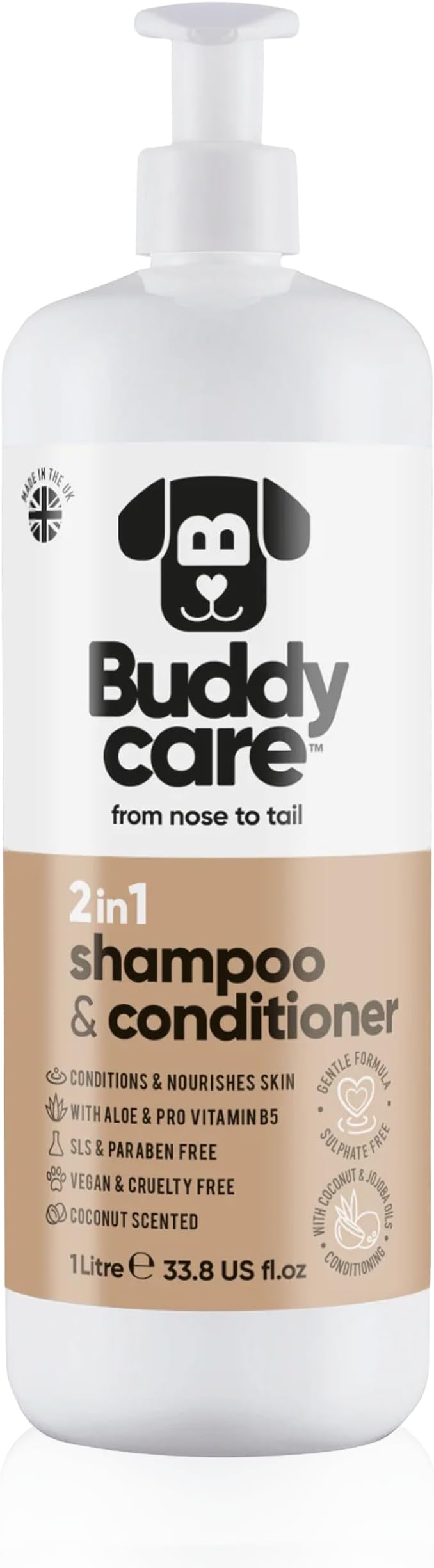 2in1 Dog Shampoo & Conditioner by Buddycare | Coconut Scented | with Aloe Vera and Pro Vitamin B5 (33.8oz)