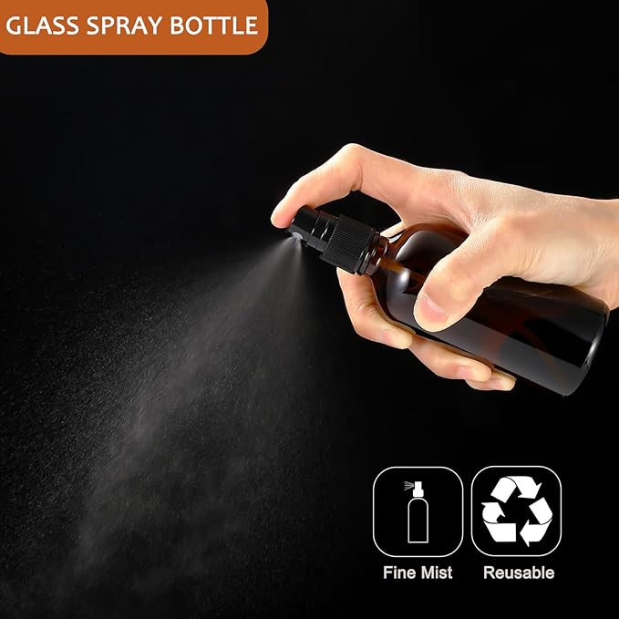 3.4 oz Amber Glass Spray Bottles,Empty Fine Mist Refillable Travel Spray Bottle for Cleaning,Perfume,Aromatherapy,Cosmetic Sprays,Hair,Essential Oils with Fine Mist Dispenser（6 Pack）