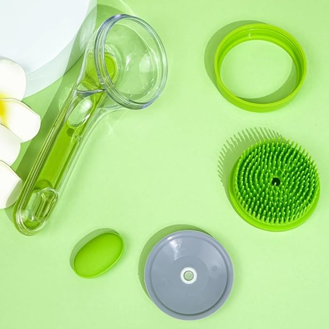 Bath Brush for Dogs with Soap Dispenser, 2025 New Dog Scrubber for Bath, 2 in 1 Dog Bath Brush with Built-In Shampoo Dispenser, Pet Wash Brush for Grooming, For Long Short Haired (Blue+Green)