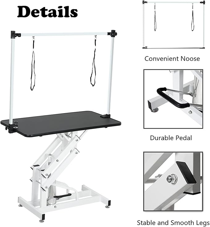 Hydraulic Dog Grooming Table, Heavy Duty Grooming Table for Small/Medium Dogs at Home, Pet Grooming Table with Adjustable Arm and Noose, Range 21-36 Inch, 43 Inch