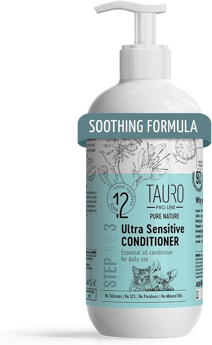 Tauro Pro Line Hypoallergenic Dog Conditioner Allergies & Itching Relief for Dry Skin, Gentle Dog Hair Conditioner Safe for Puppy & Cat (Ultra Sensitive -13.5 Fl Oz)