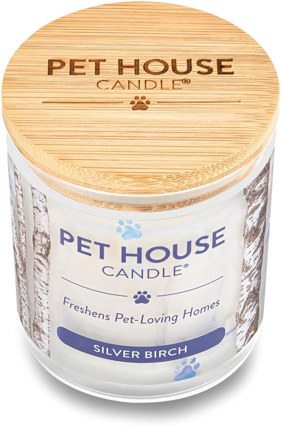 One Fur All Pet House Silver Birch Candle Plant-Based/Soy - Clean Burning Christmas Candles, Long Lasting Pet Odor Scented Candle for The Holiday