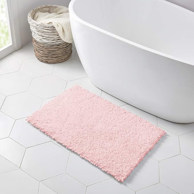 Walensee Bathroom Rug Non Slip Bath Mat (32x20 Inch Blush) Water Absorbent Super Soft Shaggy Chenille Machine Washable Dry Extra Thick Perfect Absorbant Best Large Plush Carpet for Shower Floor
