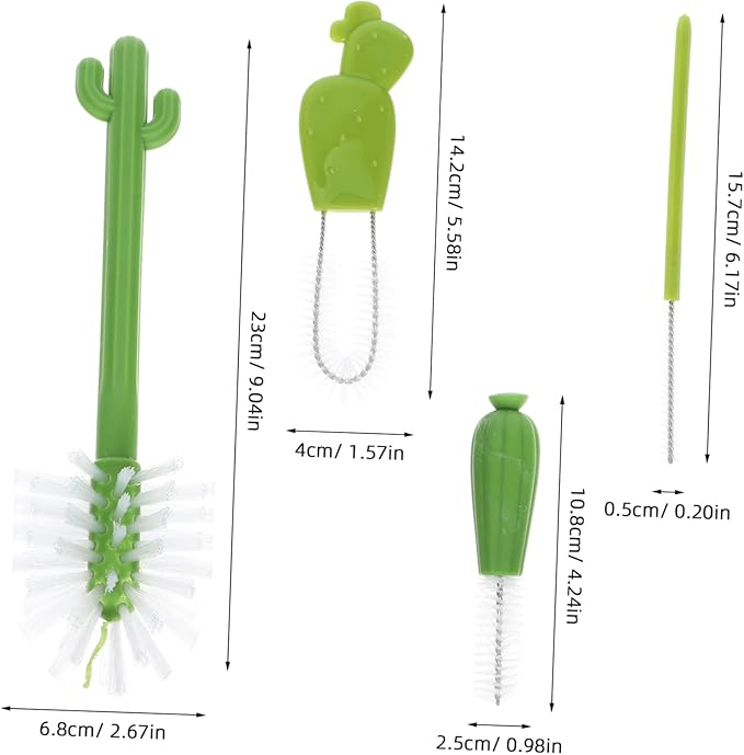 2sets Multi-Function Cactus Bottle Brush Cleaning Kit for Cup Lids Straw and Tight Spaces and Reusable Bottle Cleaners