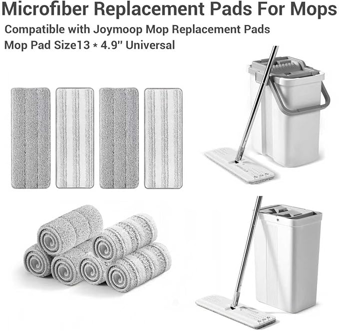 10Pcs Joymoop Mop Replacement Pads, 13 * 4.9'' Universal Mop Pads Mop Head Refills Washable Wet Mop, Compatible with Most 11-13” Size Mops