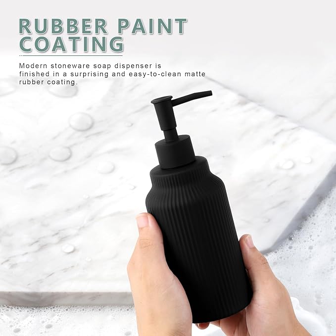 Modern Ceramic Soap Dispenser for Bathroom，14oz Ceramic Soft Touch Hand Lotion Dispenser with Pump，Liquid soap Dispenser for Kitchen Rubber Paint (Black)