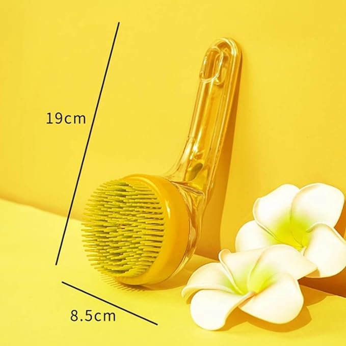 Bath Brush for Dogs with Soap Dispenser, 2025 New Dog Scrubber for Bath, 2 in 1 Dog Bath Brush with Built-In Shampoo Dispenser, Pet Wash Brush for Grooming, For Long Short Haired (Yellow+Blue)