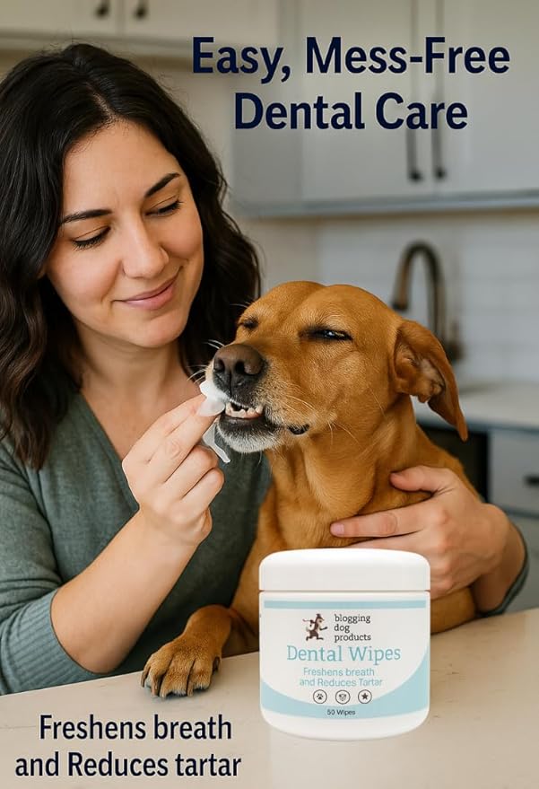 blogging dog products Dental Wipes for Dogs & Cats – Freshens Breath, Reduces Plaque & Tartar – Easy-to-Use Pet Oral Wipes for Cleaner Teeth & Healthy Gums – 50 Count
