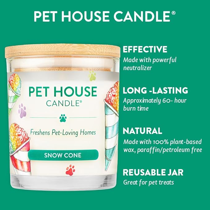 One Fur All Pet Candle 9 OZ Plant-Based Scented Soy Candle with a 60 Hour Burn Time, Made for Pet Loving Homes - Snow Cone