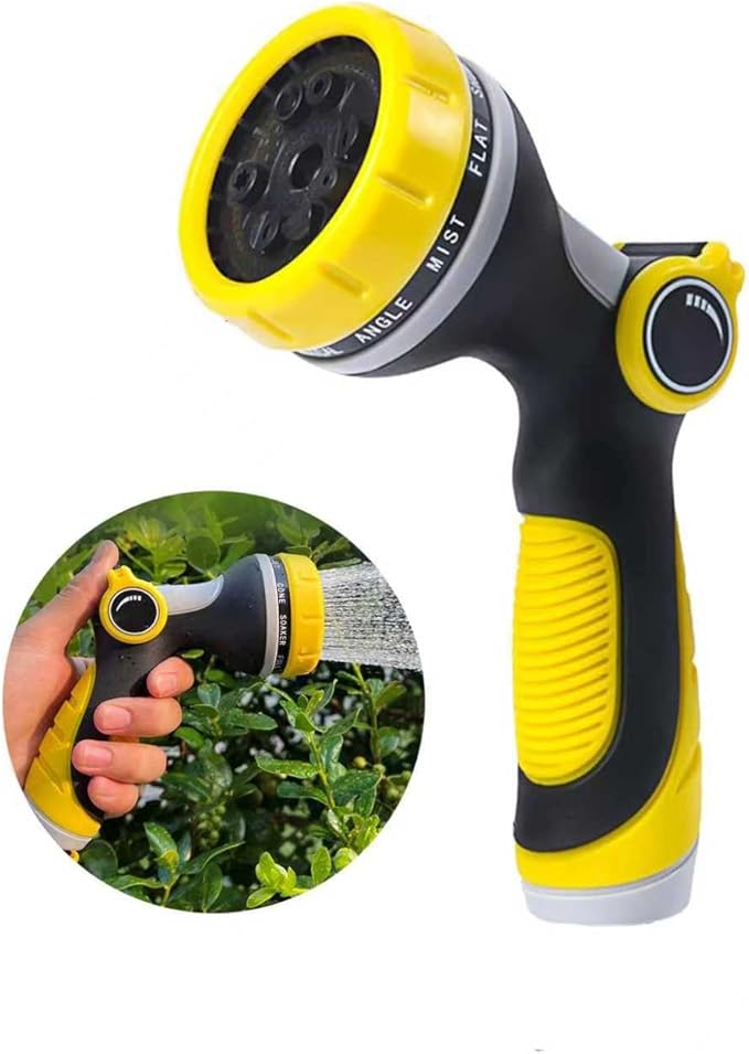 Hose Nozzle, Garden Hose Nozzle with 10 Spray Patterns, Thumb Control On Off Valve, High Pressure Nozzle Sprayer for Plants, Car Wash, Cleaning, Pet Showering (Yellow)