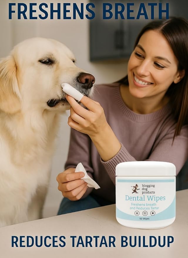 blogging dog products Dental Wipes for Dogs & Cats – Freshens Breath, Reduces Plaque & Tartar – Easy-to-Use Pet Oral Wipes for Cleaner Teeth & Healthy Gums – 50 Count
