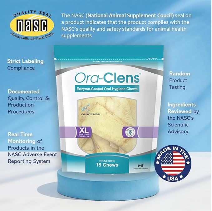 Oral Hygiene Chews for X-Large Dogs-Enzymatic Dental Treats for Daily Oral Care, Cleans Teeth and Freshens Breath, Reduces Plaque, Bacteria and Tartar Build Up Without Brushing-15 Chews