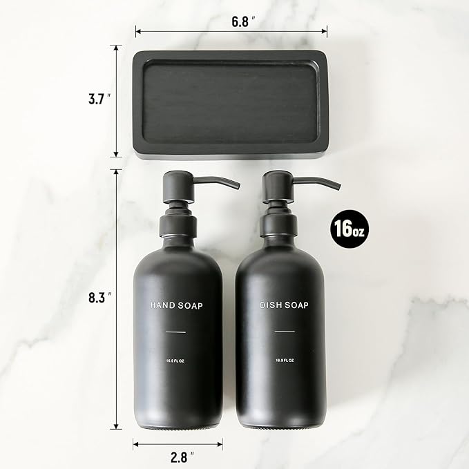 Matte Black Soap Dispenser Set, Kitchen Soap Dispenser Set with Black Stainless Steel Pump, Perfect for Kitchen Decor and Accessories. (Black)