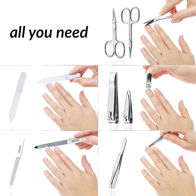 MarQus Manicure Set Men and Women - Nail Care Kit for Men and Women - Solingen Manicure Set made in Germany (except for Czech Glass Nail File and Clippers) - Manicure Kit Solingen