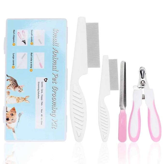 Guinea Pig Brush Kit Hamster Cleaning Grooming Comb with Nail Clipper Trimmer, Nail Files - Professional Small Animal Grooming Tool for Rabbit, Bunny, Puppy, Kitten, Ferret