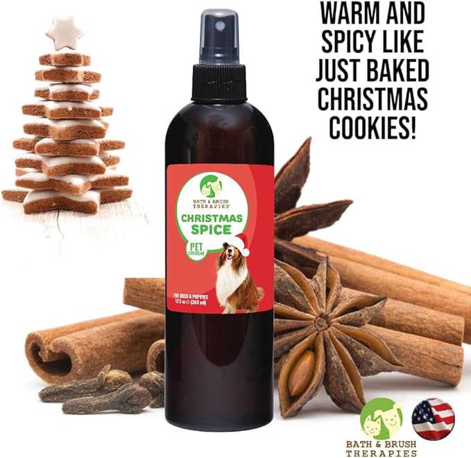 Showseason Animal Products Bath & Brush Therapies® Christmas Spice Pet Cologne 12.5 oz For Dogs | Long-Lasting Odor Eliminator | Paraben-Free | Biodegradable and Non-Toxic | Made in USA