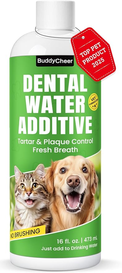 Dog Breath Freshener – Enzymatic Dog Dental Water Additive for Teeth Claning – Freshens Breath & Reduces Tartar – Easy Mouthwash Cleaner for Teeth & Gums – No Brushing Needed, Uncented, 16oz