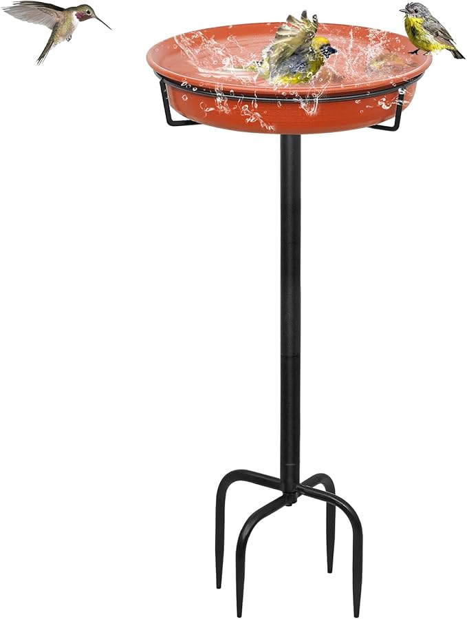 35.5In Freestanding Birdbaths Bowl Outdoor, Standing Garden Bird Bath Bird Feeder Bowl with Metal Stake, Detachable Decoration Spa Birdfeeder for Garden Patio Yard Lawn, 4 Spiky Feet (B)