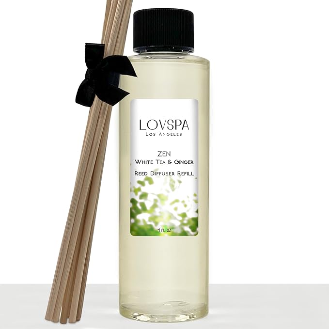 LOVSPA Zen White Tea & Ginger Diffuser Oil - Luxury Essential Oils for Diffuser Refill & Air Freshener Room Spray - Long-Lasting & Natural Home Fragrance, Scented Oil for Diffusers, USA Made, 4oz