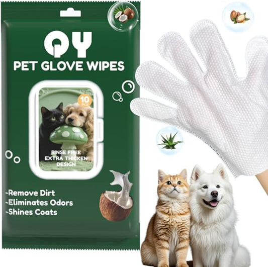 10-Pack Pet Cleaning Glove Wipes with Lid | Extra Thick Dog & Cat Grooming Gloves | Rinse-Free Bath Wipes with Coconut, Aloe, Corn & Jojoba for Odor Control & Daily Care