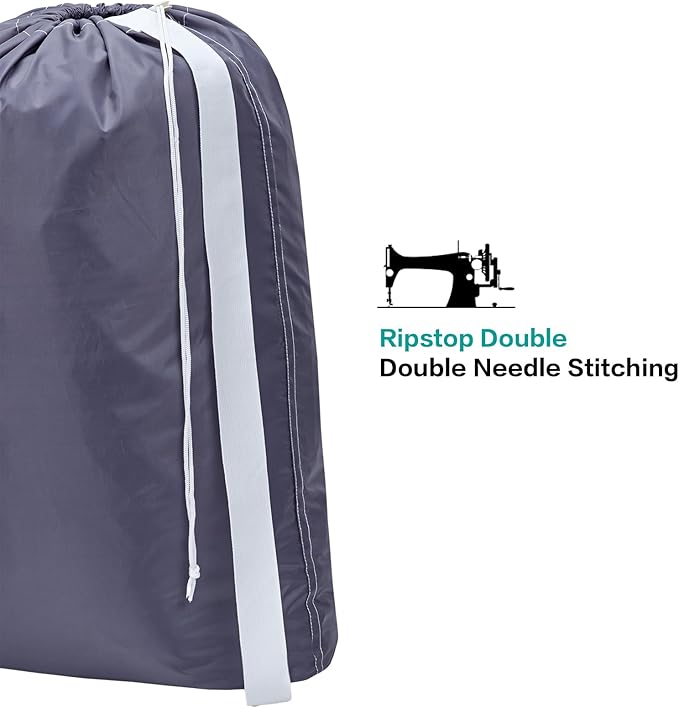 HOMEST 2 Pack XL Nylon Laundry Bag with Strap Machine Washable Large Dirty Clothes Organizer Easy Fit a Laundry Hamper or Basket Can Carry Up to 4 Loads of Laundry Grey