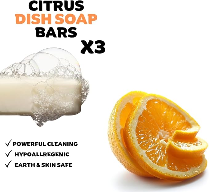 KELEBS Citrus Essential Oil Dish Soap Bar - Organic - Pack of 3 (3.8 oz each), Skin-Safe, Non-Toxic, Sustainable Kitchen Soap - Zero Waste