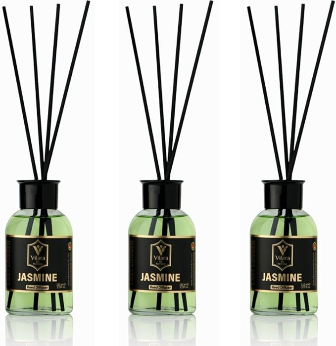 Luxury Reed Diffuser Set - 110ml Aromatherapy Diffuser with Natural Sticks, Aesthetic Room Decor, Long-Lasting Air Freshener for Home, Bathroom, and Office, Essential Oil Stick Diffuse (Jasmine Pack)