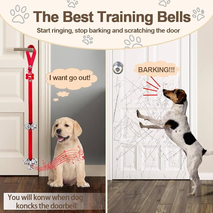 2 Pack Dog Door Bells, Dog Doorbell to go Outside Puppy Train Bell for Dogs to Ring to go Potty, Puppy Toilet Training Bell Jingle Bells for Door Knob (Red)