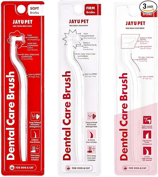 JAYU PET Dental Care Brush [Soft&Firm&Edge Bristles] - Toothbrush for Cat and Small Dogs, Removing Old Plaque and Tartar, Cat Dental Care, Cats Teeth Brushing & Easy Cleaning