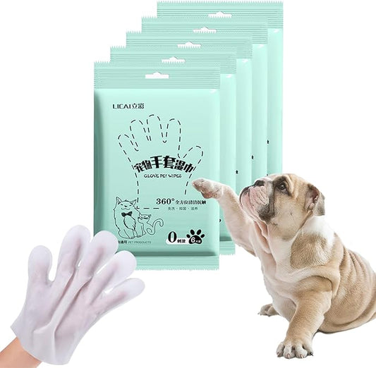 E I F E R 30-Pack Pet Cleaning Glove Wipes, Disposable Dog Bathing & Deodorizing Wipes, Cat Grooming Wipes, Dry Shampoo Pet Wipes, Plant-Based Formula, Non-Woven Fabric, Individually Wrapped