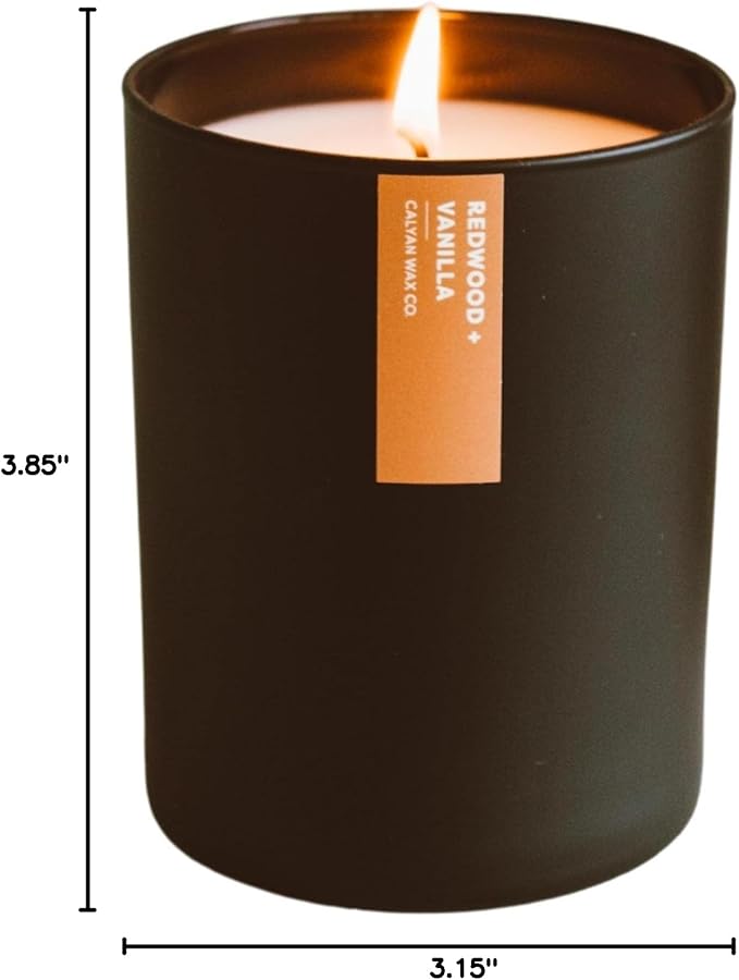 Calyan Wax Co. Soy Wax Candle, Redwood + Vanilla Scented Candle, 75 Hour Burn Time, Aromatherapy Soy Candles, Non Toxic & Vegan Soy Wax, Black Tumbler Scented Candles, 13oz