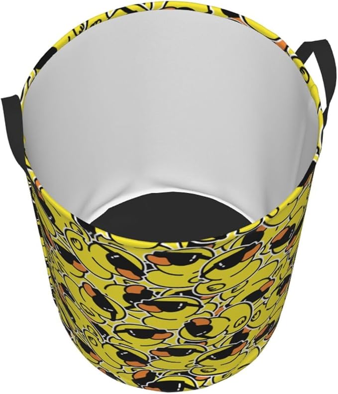 Cute Rubber Ducks With Funny Sunglasses Laundry Hamper Bag With Waterproof Liner - Round Laundry Basket Foldable Clothes Storage Organizer For Bathroom Bedroom Nursery Dorm, M-19.6"X 15.7"