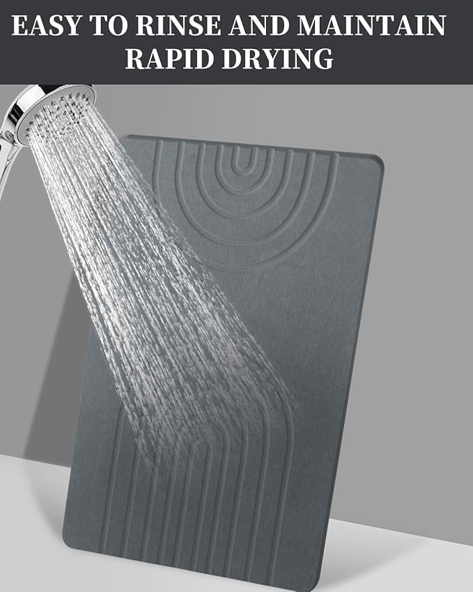 Stone Bath Mat 24"x16" - Diatomaceous Earth Shower Mat, Quick Dry, Anti-Slip, Modern Design with Bonus Non-Slip Pad - Perfect for Home Safety and Style,Gray,Straight