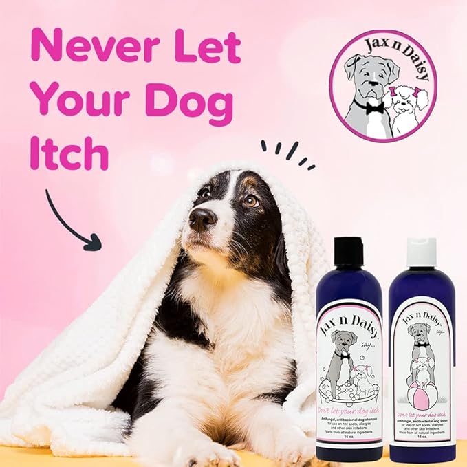 Jax n Daisy Soothing Dog Shampoo for Sensitive Skin Allergies and Itching Jumbo Pack with 16oz Shampoo and Lotion for Dry Skin Soothing and Smell Eliminating Dog 2 Packs
