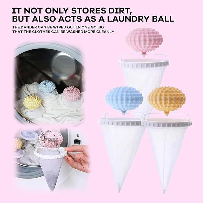 3Pcs-Pet Hair Remover for Laundry,Floating Hair Filtering Mesh Remova, 2025 New Washing Machine Hair Catcher,Dog Hair Remover for Laundry (Yellow+Pink+Blue) (3)