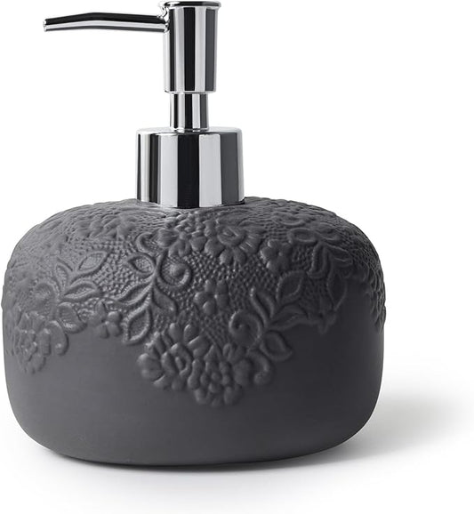 Soap Dispenser, Ceramic Countertop Lotion Dispenser 14oz with Embossed Design, Matte Black Bathroom Refillable Lotion Bottle for Shower Soaps Shampoo Kitchen Organization, ANTIS'S HOME