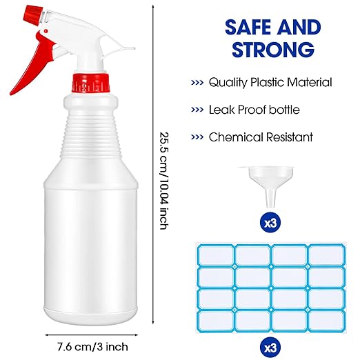 Yinder 18 Pcs 16 Oz Plastic Spray Bottle Bulk Empty Refillable Spray Bottles for Cleaning Solution Leak Proof Water Sprayer with Adjustable Nozzle Mist/Stream Mode(Black, White, Red)