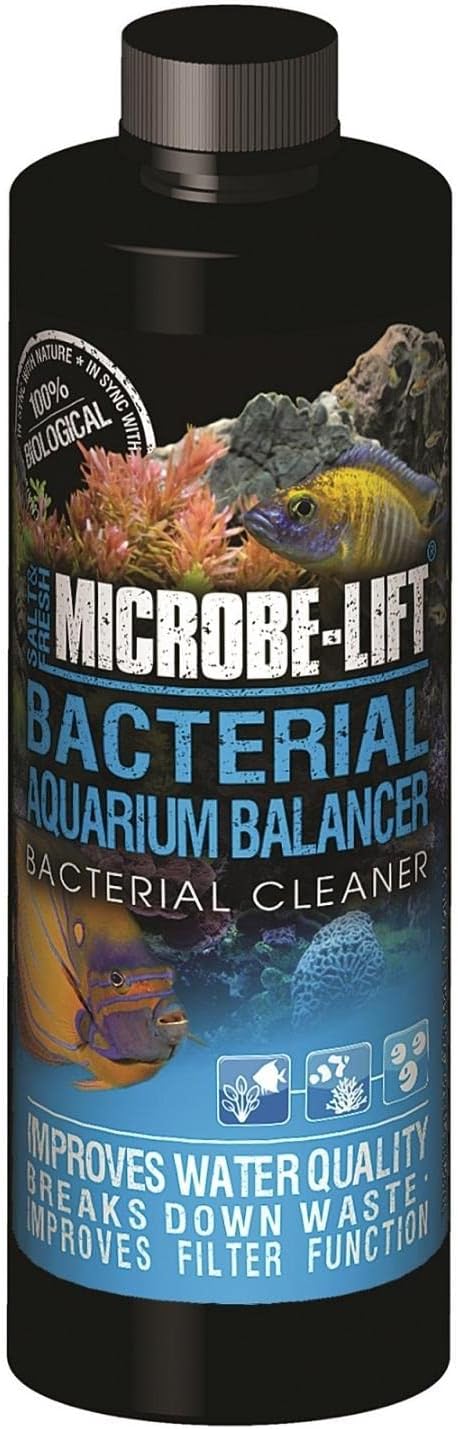 MICROBE-LIFT Bacterial Cleaner and Balancer for Salt and Fresh Water Tanks and Aquariums, Reduces Organic Waste and Prevents New Tank Syndrome, 16 Ounces