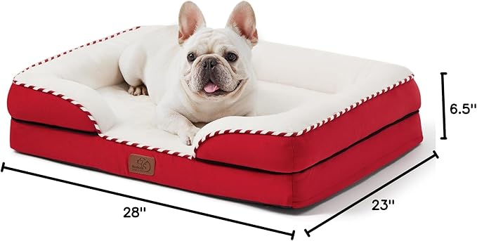 Bedsure Orthopedic Dog Bed Medium Size Dogs - Washable Medium Dog Cat Bed Waterproof, Comfort Pet Couch Sofa with Washable Removable Cover, Pets Bed with Nonskid Bottom, Red, 28"