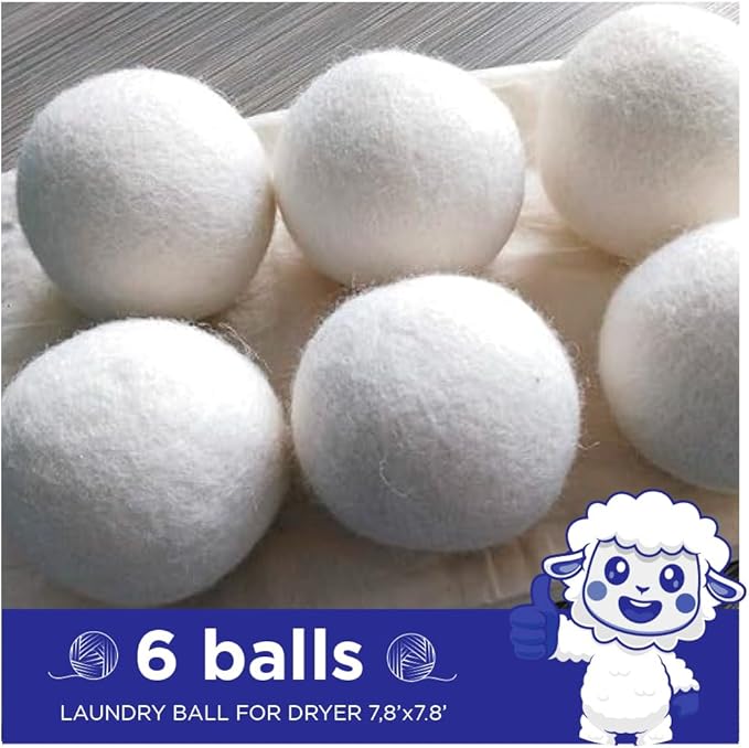 Generic Wool Dryer Balls Organic -Premium Wool from New Zealand - New XL Pure 6 Pack Wool Sheep Dryer Ball-XL Premium Natural Fabric Softener - Laundry Balls for Dryer, White