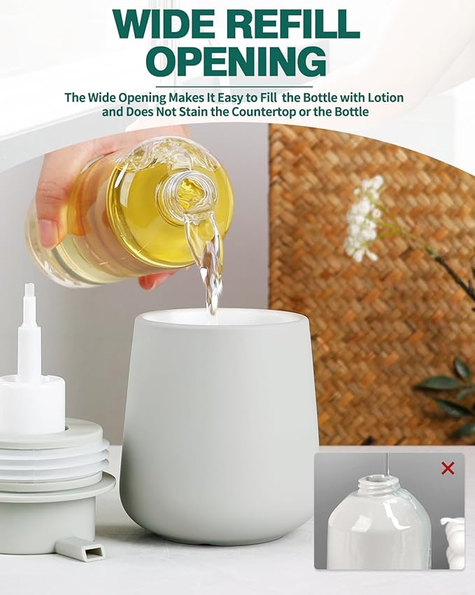 Bosilunlife Foaming Soap Dispenser - Beige Grey Ceramic Soap Dispenser Foam Pump 12oz Refillable Liquid Hand Wash Dispenser for Bathroom Dish Soap Bottle Pump for Kitchen (Rubber Paint)