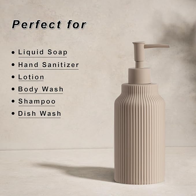 Modern Ceramic Soap Dispenser for Bathroom，14oz Ceramic Soft Touch Hand Lotion Dispenser with Pump，Liquid soap Dispenser for Kitchen Rubber Paint (Khaki)