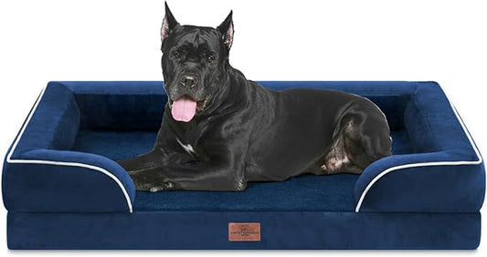 Comfort Expression Orthopedic Dog Bed for Extra Large Dogs 53x42 Inch, Waterproof Egg Crate Foam XXL Pet Bed with Removable Bolsters, Dog Couch with Washable Cover & Non-Slip Bottom, Navy Blue