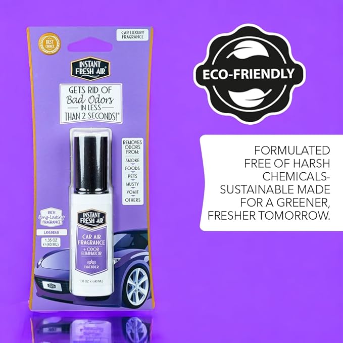 2-Pack: Dual-Action CAR AIR Freshener Lavender - Instantly Eliminates Odors from Smoke, Food, Pets, Must and more in 2 Seconds, For Commuters, Pet Owners, Rideshare Drivers,1.35 Oz - INSTANT FRESH AIR