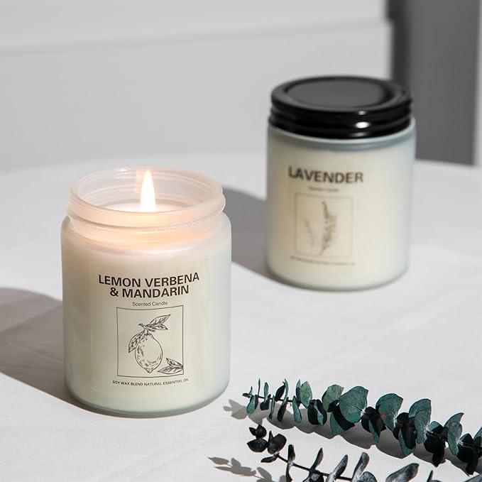 Soy Wax Scented Candle Gift Set, 4 Pack Lavender, Orange & Lemon Scents, Long Lasting Aromatherapy Candles for Home, Relaxing Gifts for Women, Perfect for Holiday, Thanksgiving & Christmas