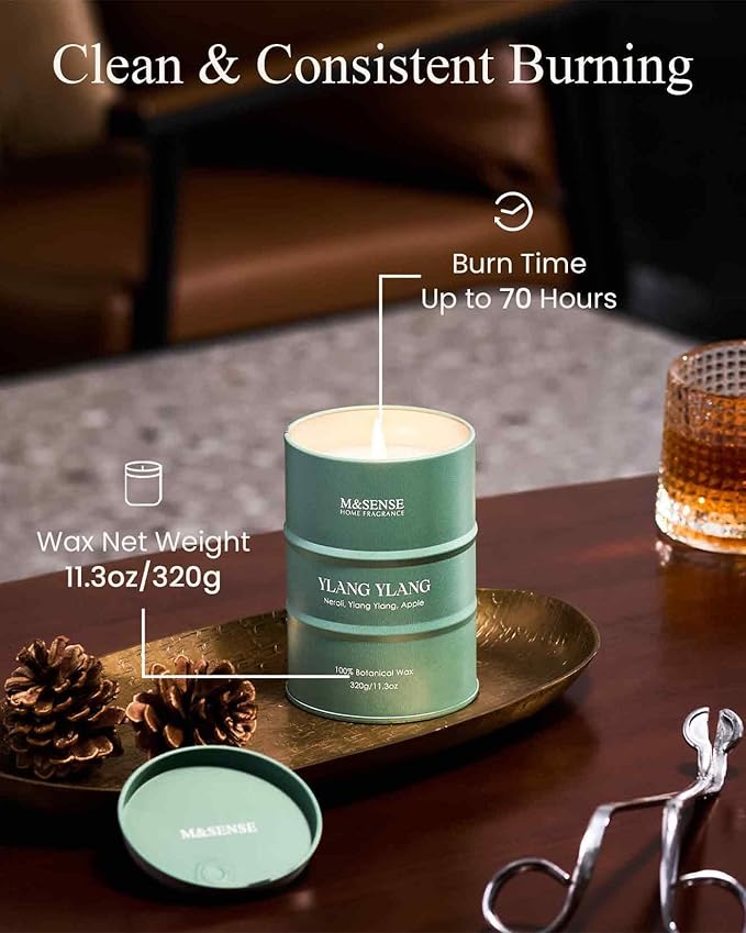 M&SENSE Ylang Ylang Scented Candles Natural Non Toxic, Aromatherapy Candle for Stress Relief Meditation Relaxing, Housewarming Gifts for Women Men, 11.3oz 70 Hour Long Burning