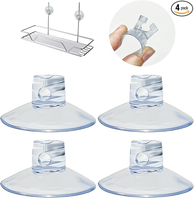 4 Pack Bathroom Shower Caddy Connectors Suction Cups, heavy-duty suction cups Compatible with no drilling Christmas Light suction cups for Fixed Shelf Basket, Bathroom Storage Shelves, Kitchen Racks
