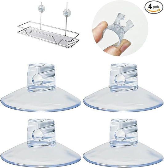 4 Pack Bathroom Shower Caddy Connectors Suction Cups, heavy-duty suction cups Compatible with no drilling Christmas Light suction cups for Fixed Shelf Basket, Bathroom Storage Shelves, Kitchen Racks