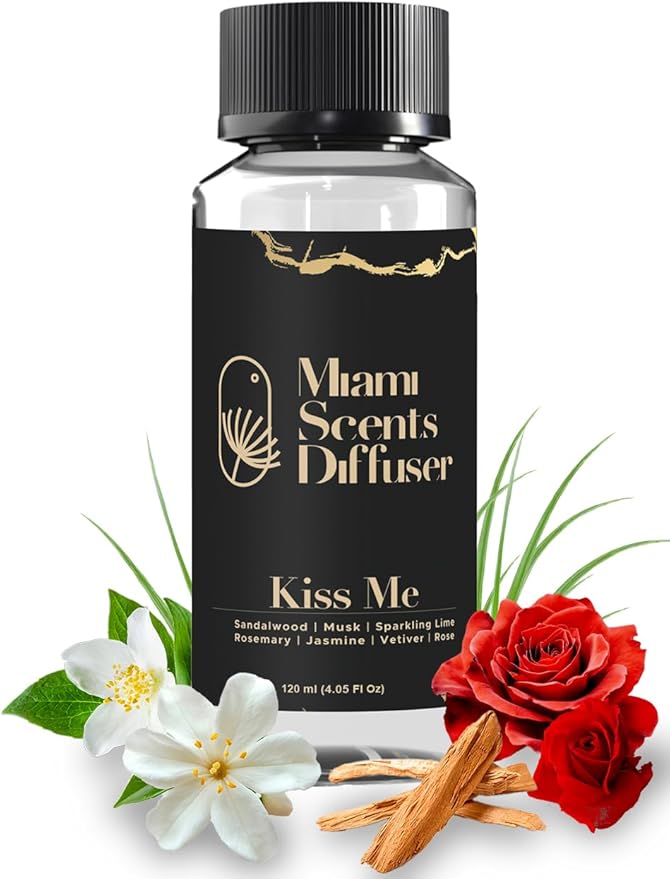 Kiss Me Scent Inspired by Bellagio Hotel 4 FlOz - 120 ml Essential Oils Aroma for Home Office Diffuser Luxury Fragance Refill Aromatherapy Fresh Blend of Jasmine, Rose, Musk Rosemary and Sandalwood.